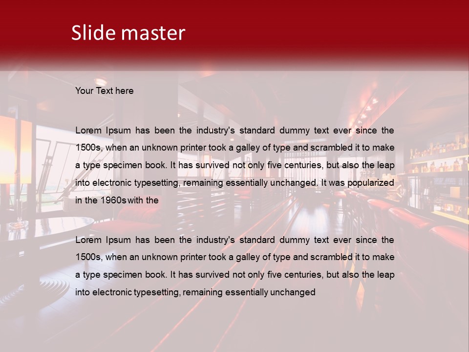 A Bar With Red Chairs And A Bar Counter PowerPoint Template