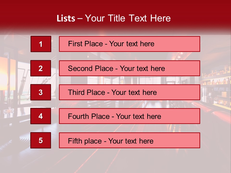 A Bar With Red Chairs And A Bar Counter PowerPoint Template