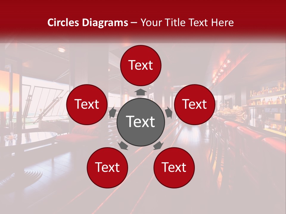 A Bar With Red Chairs And A Bar Counter PowerPoint Template