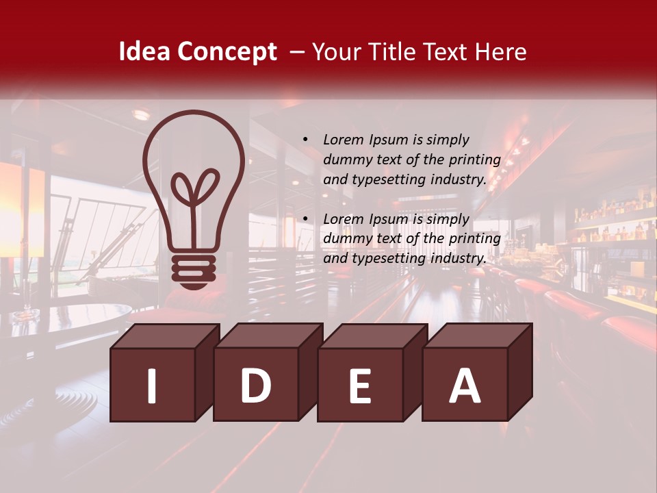 A Bar With Red Chairs And A Bar Counter PowerPoint Template