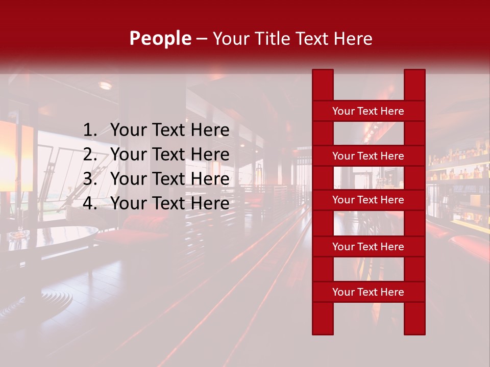 A Bar With Red Chairs And A Bar Counter PowerPoint Template