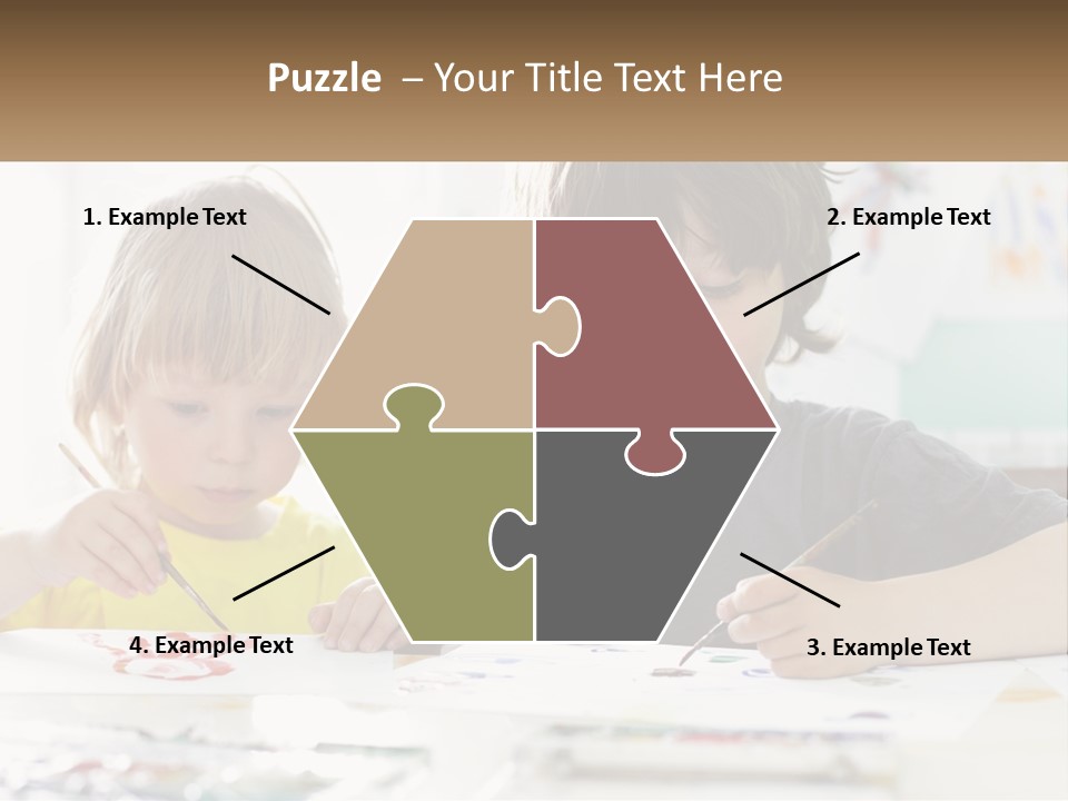 Two Children Sitting At A Table With Paper And Paint PowerPoint Template