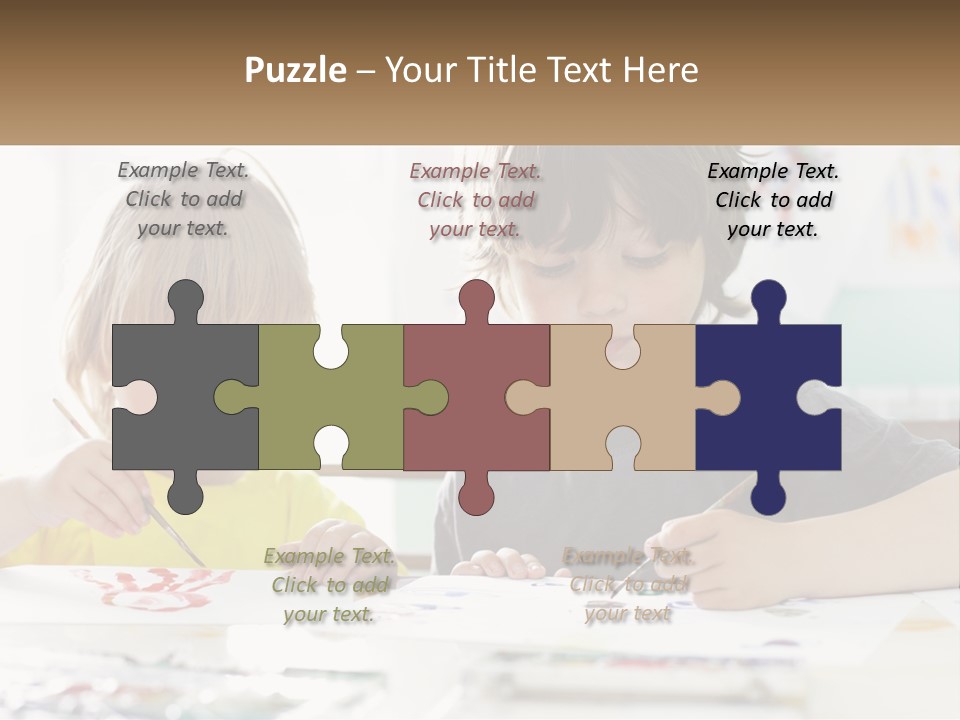 Two Children Sitting At A Table With Paper And Paint PowerPoint Template