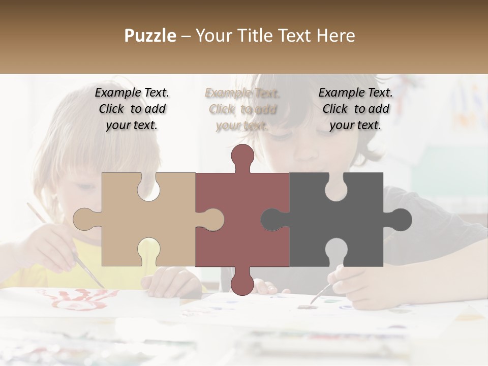Two Children Sitting At A Table With Paper And Paint PowerPoint Template