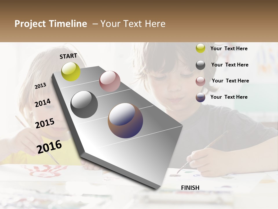 Two Children Sitting At A Table With Paper And Paint PowerPoint Template