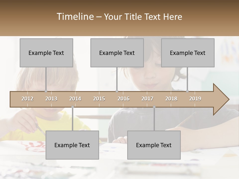 Two Children Sitting At A Table With Paper And Paint PowerPoint Template