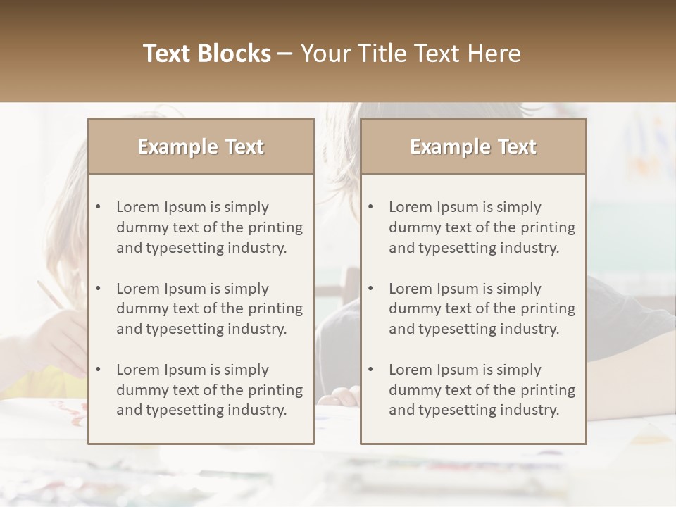 Two Children Sitting At A Table With Paper And Paint PowerPoint Template