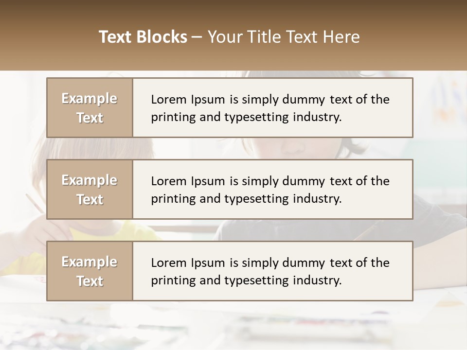 Two Children Sitting At A Table With Paper And Paint PowerPoint Template