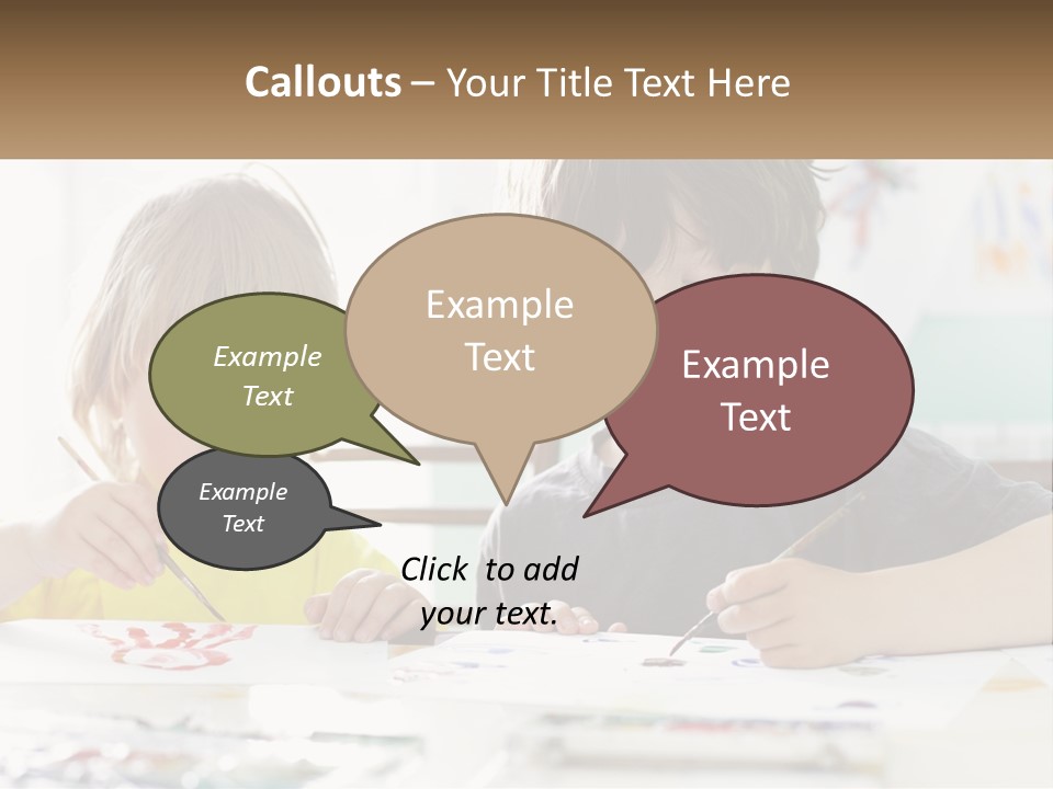 Two Children Sitting At A Table With Paper And Paint PowerPoint Template