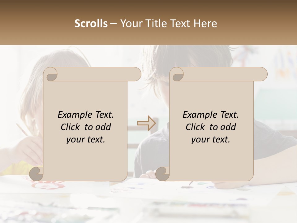 Two Children Sitting At A Table With Paper And Paint PowerPoint Template