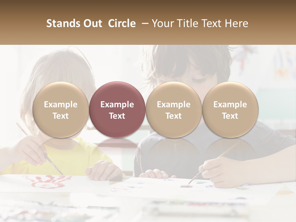 Two Children Sitting At A Table With Paper And Paint PowerPoint Template