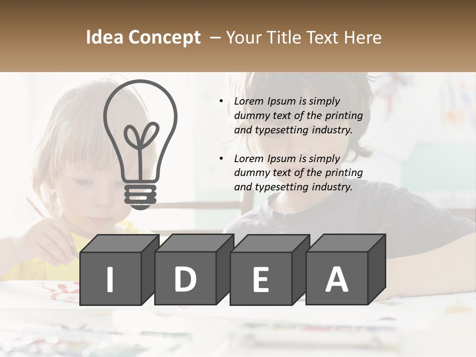 Two Children Sitting At A Table With Paper And Paint PowerPoint Template