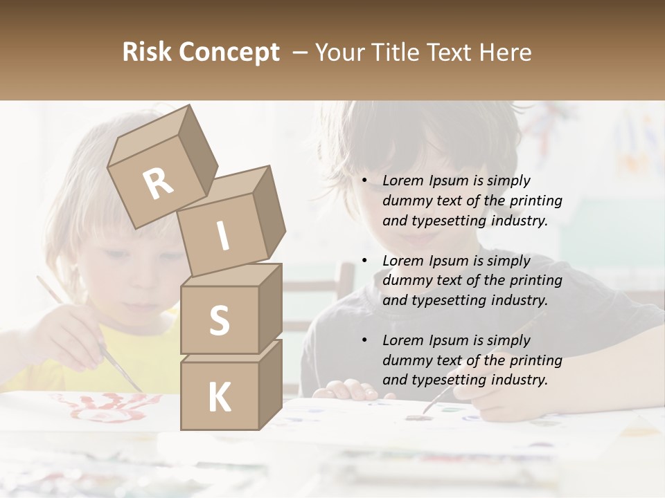 Two Children Sitting At A Table With Paper And Paint PowerPoint Template