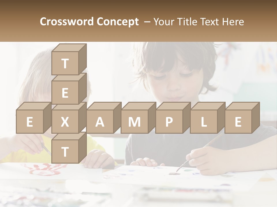 Two Children Sitting At A Table With Paper And Paint PowerPoint Template