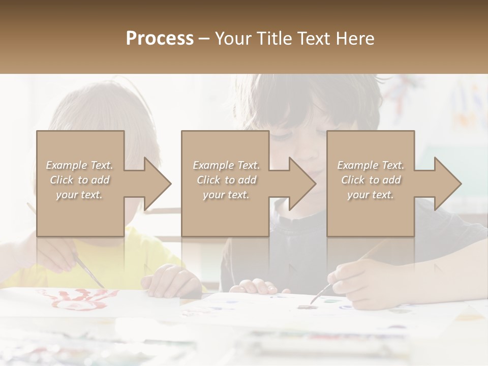 Two Children Sitting At A Table With Paper And Paint PowerPoint Template