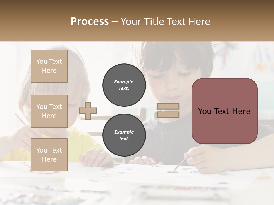 Two Children Sitting At A Table With Paper And Paint PowerPoint Template