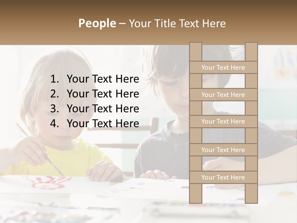 Two Children Sitting At A Table With Paper And Paint PowerPoint Template