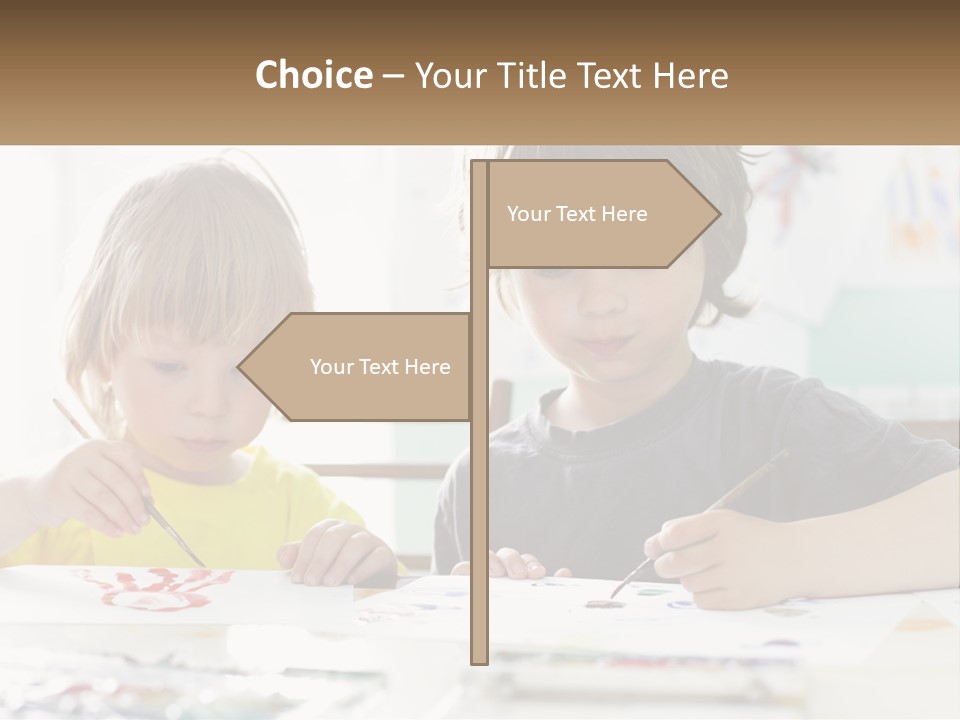 Two Children Sitting At A Table With Paper And Paint PowerPoint Template