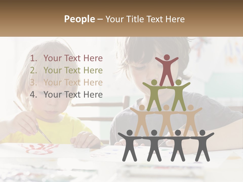 Two Children Sitting At A Table With Paper And Paint PowerPoint Template