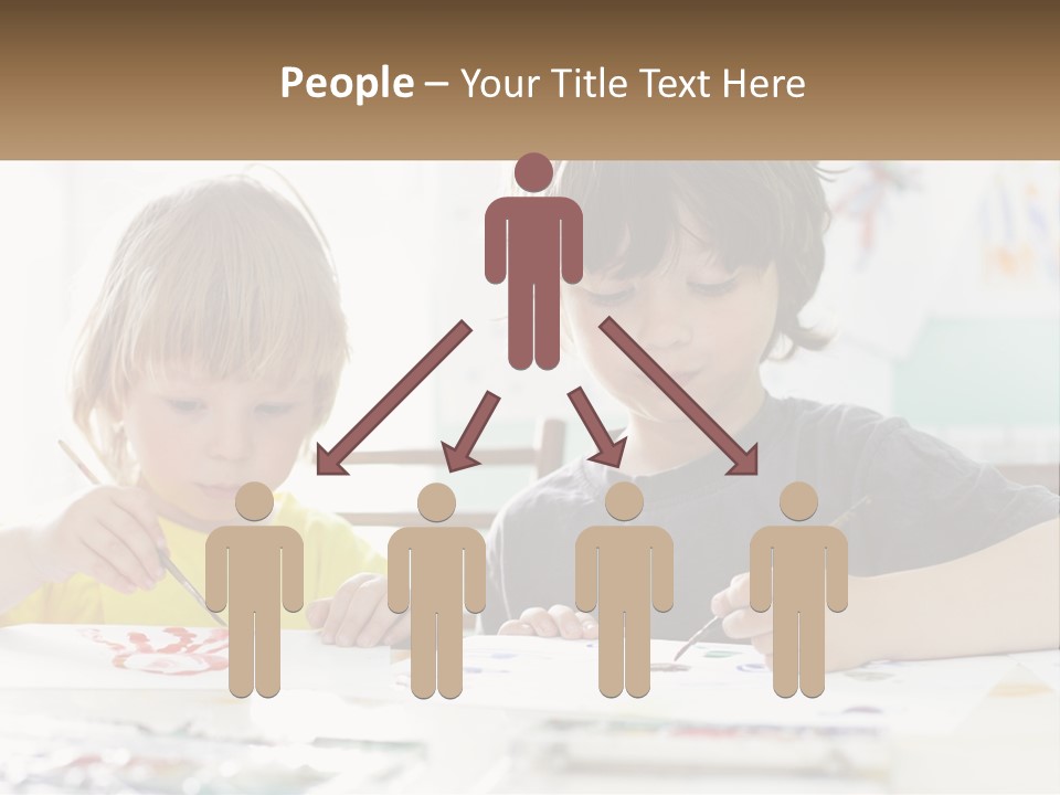 Two Children Sitting At A Table With Paper And Paint PowerPoint Template