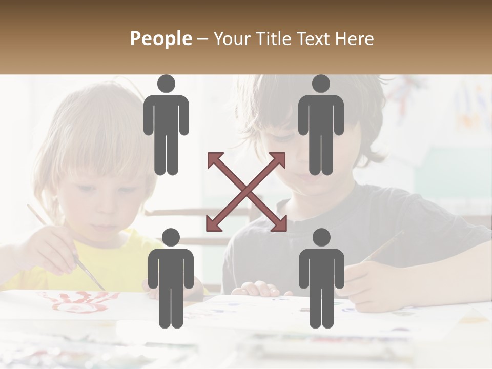 Two Children Sitting At A Table With Paper And Paint PowerPoint Template