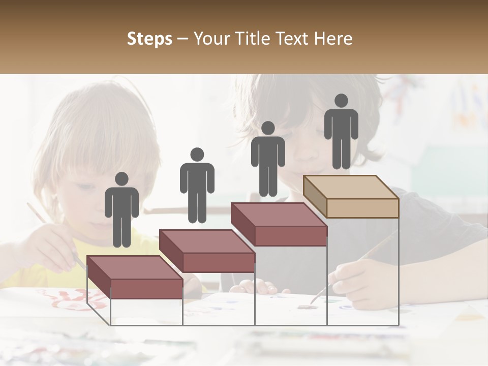 Two Children Sitting At A Table With Paper And Paint PowerPoint Template