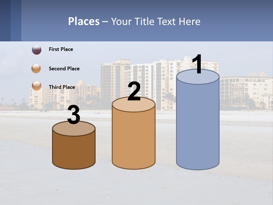 A Sandy Beach With Buildings In The Background PowerPoint Template