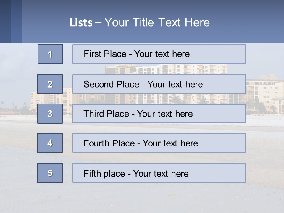 A Sandy Beach With Buildings In The Background PowerPoint Template