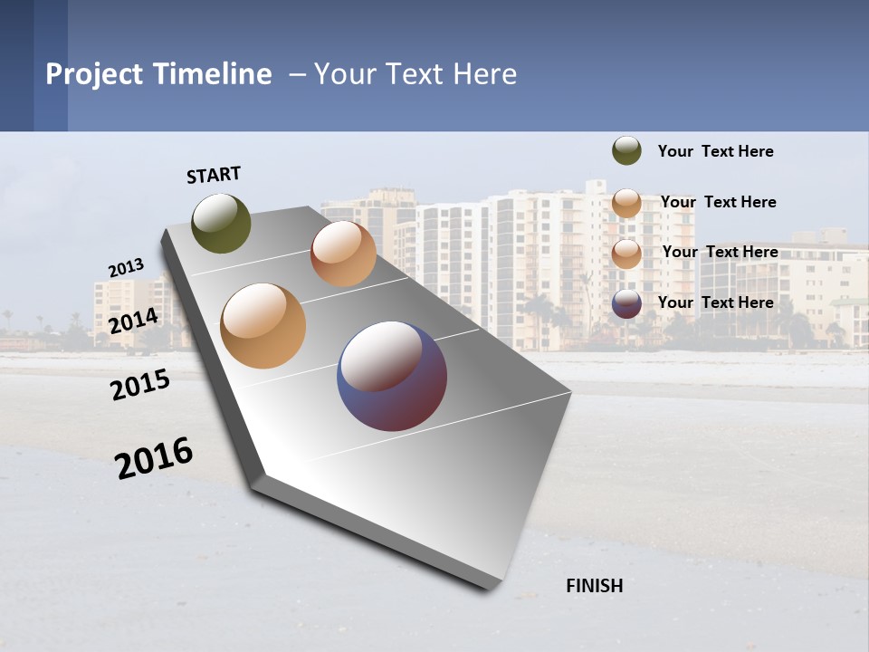 A Sandy Beach With Buildings In The Background PowerPoint Template