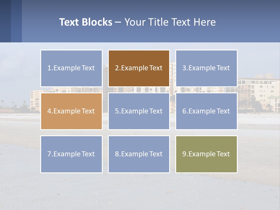 A Sandy Beach With Buildings In The Background PowerPoint Template