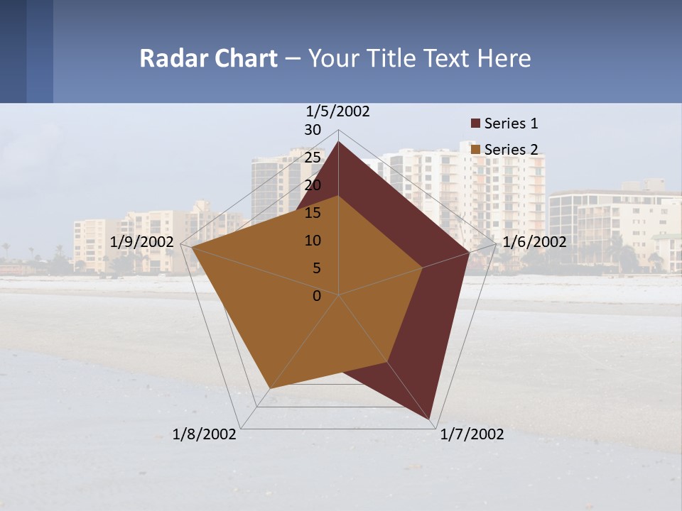 A Sandy Beach With Buildings In The Background PowerPoint Template