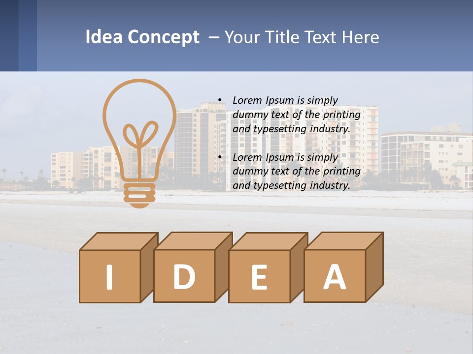 A Sandy Beach With Buildings In The Background PowerPoint Template