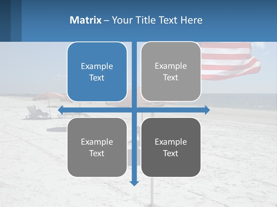 An American Flag On A Beach With Lounge Chairs And Umbrellas PowerPoint Template