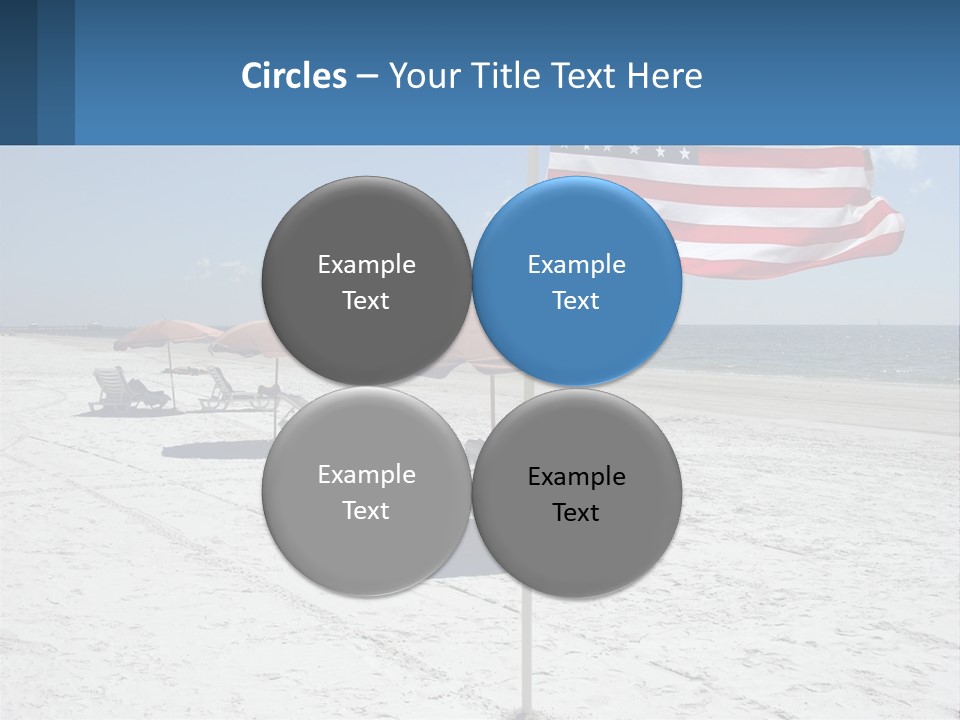 An American Flag On A Beach With Lounge Chairs And Umbrellas PowerPoint Template