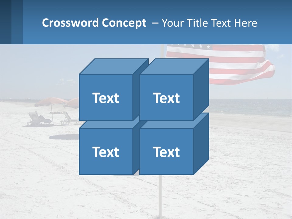 An American Flag On A Beach With Lounge Chairs And Umbrellas PowerPoint Template