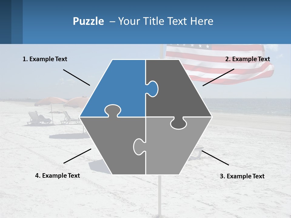 An American Flag On A Beach With Lounge Chairs And Umbrellas PowerPoint Template