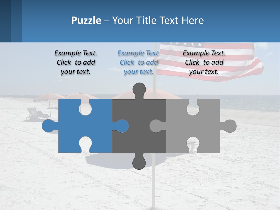 An American Flag On A Beach With Lounge Chairs And Umbrellas PowerPoint Template