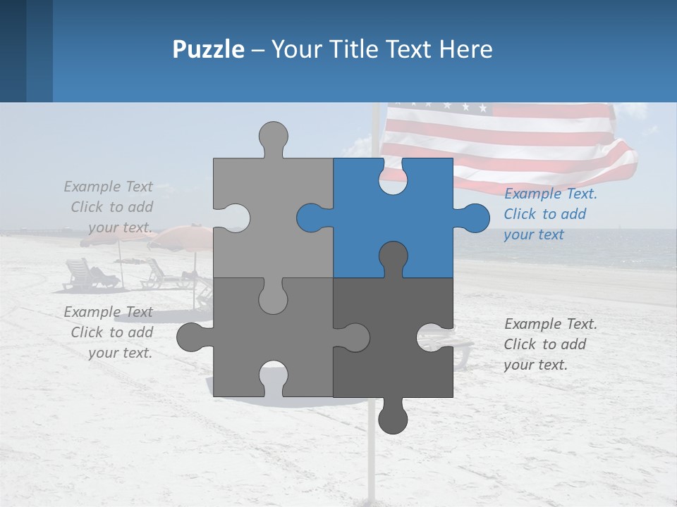 An American Flag On A Beach With Lounge Chairs And Umbrellas PowerPoint Template