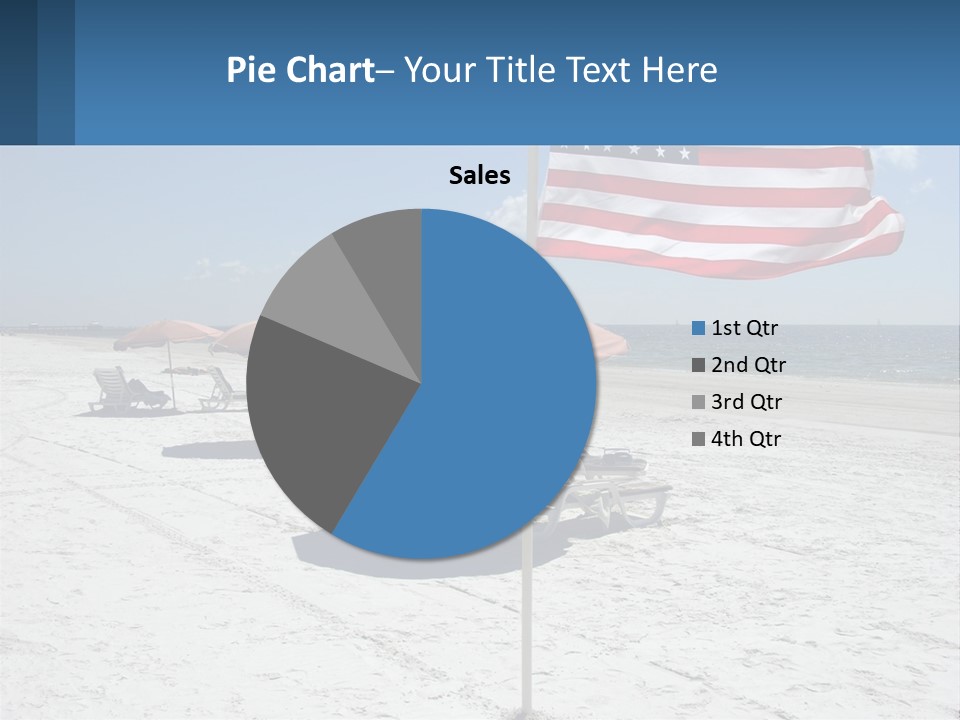 An American Flag On A Beach With Lounge Chairs And Umbrellas PowerPoint Template