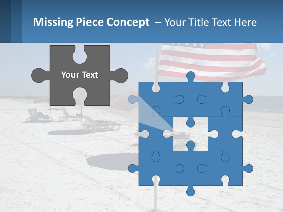 An American Flag On A Beach With Lounge Chairs And Umbrellas PowerPoint Template