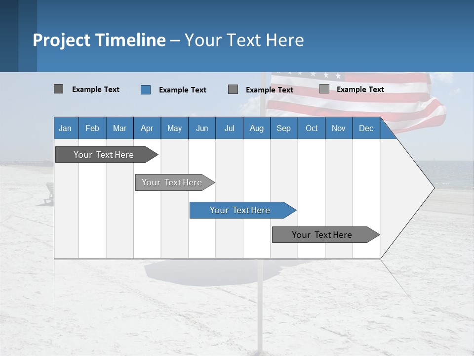 An American Flag On A Beach With Lounge Chairs And Umbrellas PowerPoint Template