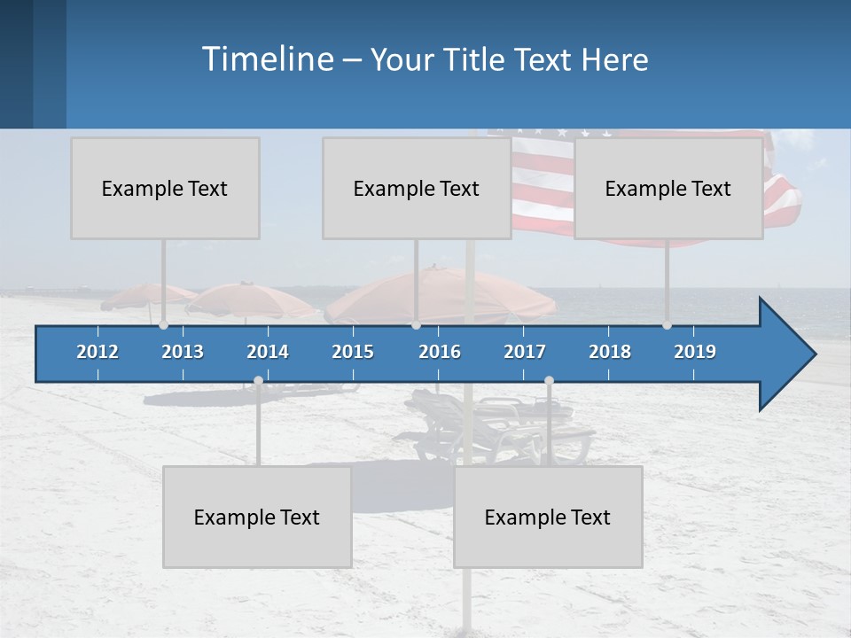 An American Flag On A Beach With Lounge Chairs And Umbrellas PowerPoint Template