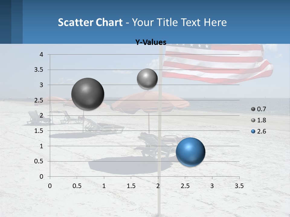 An American Flag On A Beach With Lounge Chairs And Umbrellas PowerPoint Template