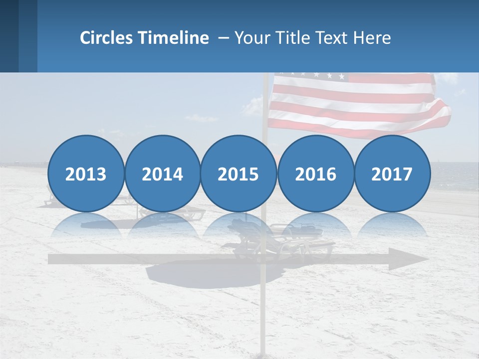 An American Flag On A Beach With Lounge Chairs And Umbrellas PowerPoint Template