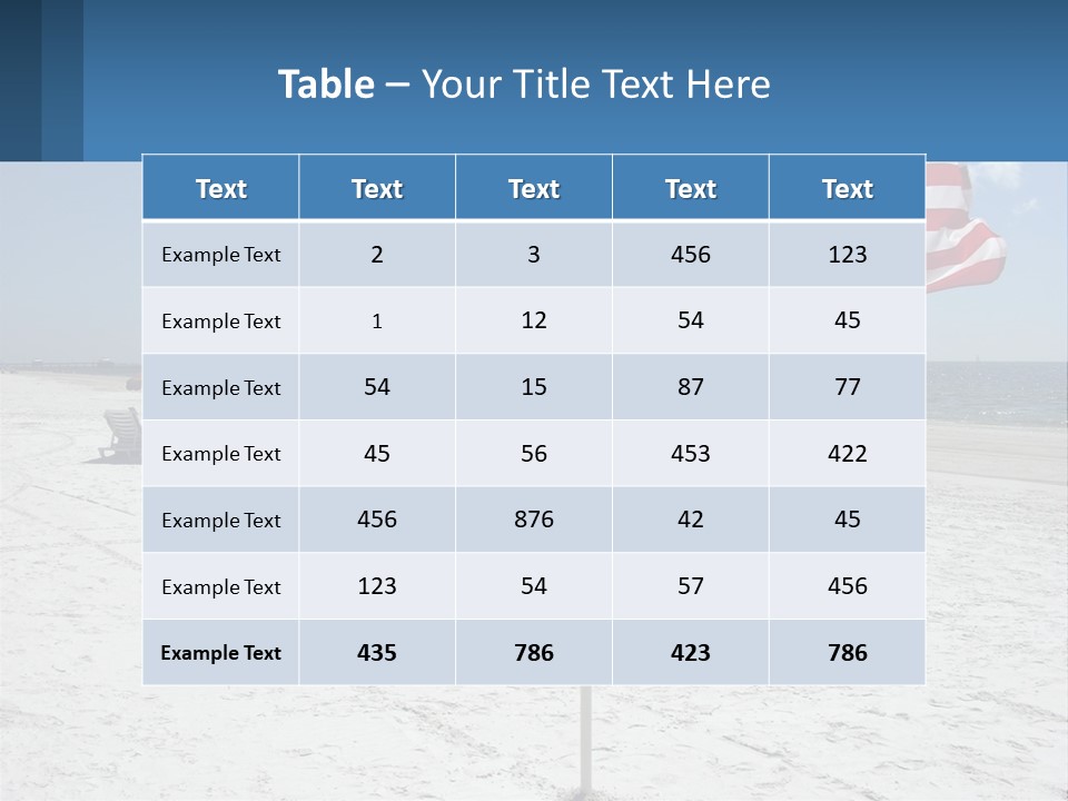 An American Flag On A Beach With Lounge Chairs And Umbrellas PowerPoint Template