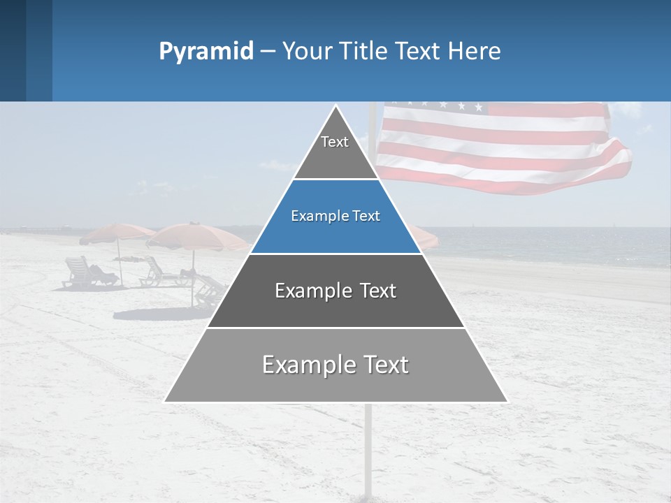 An American Flag On A Beach With Lounge Chairs And Umbrellas PowerPoint Template