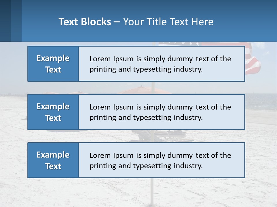 An American Flag On A Beach With Lounge Chairs And Umbrellas PowerPoint Template