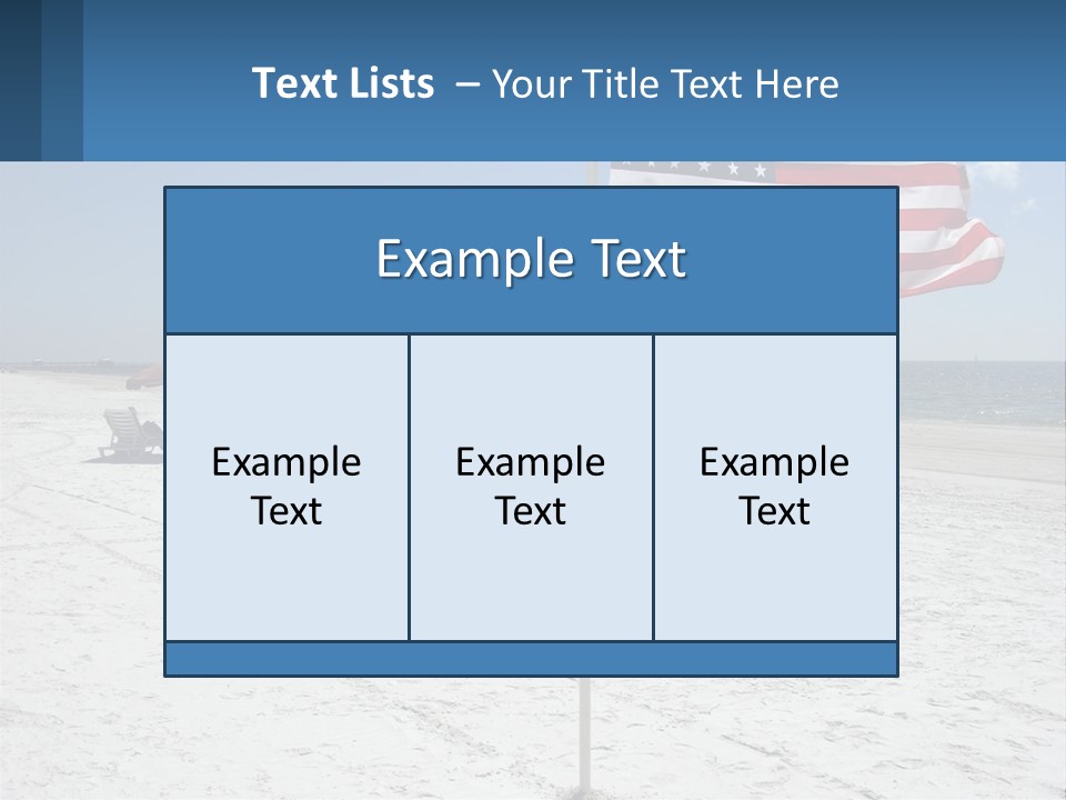 An American Flag On A Beach With Lounge Chairs And Umbrellas PowerPoint Template