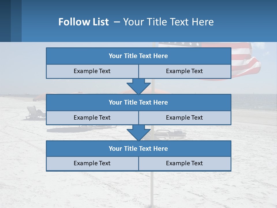 An American Flag On A Beach With Lounge Chairs And Umbrellas PowerPoint Template