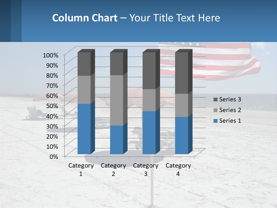 An American Flag On A Beach With Lounge Chairs And Umbrellas PowerPoint Template